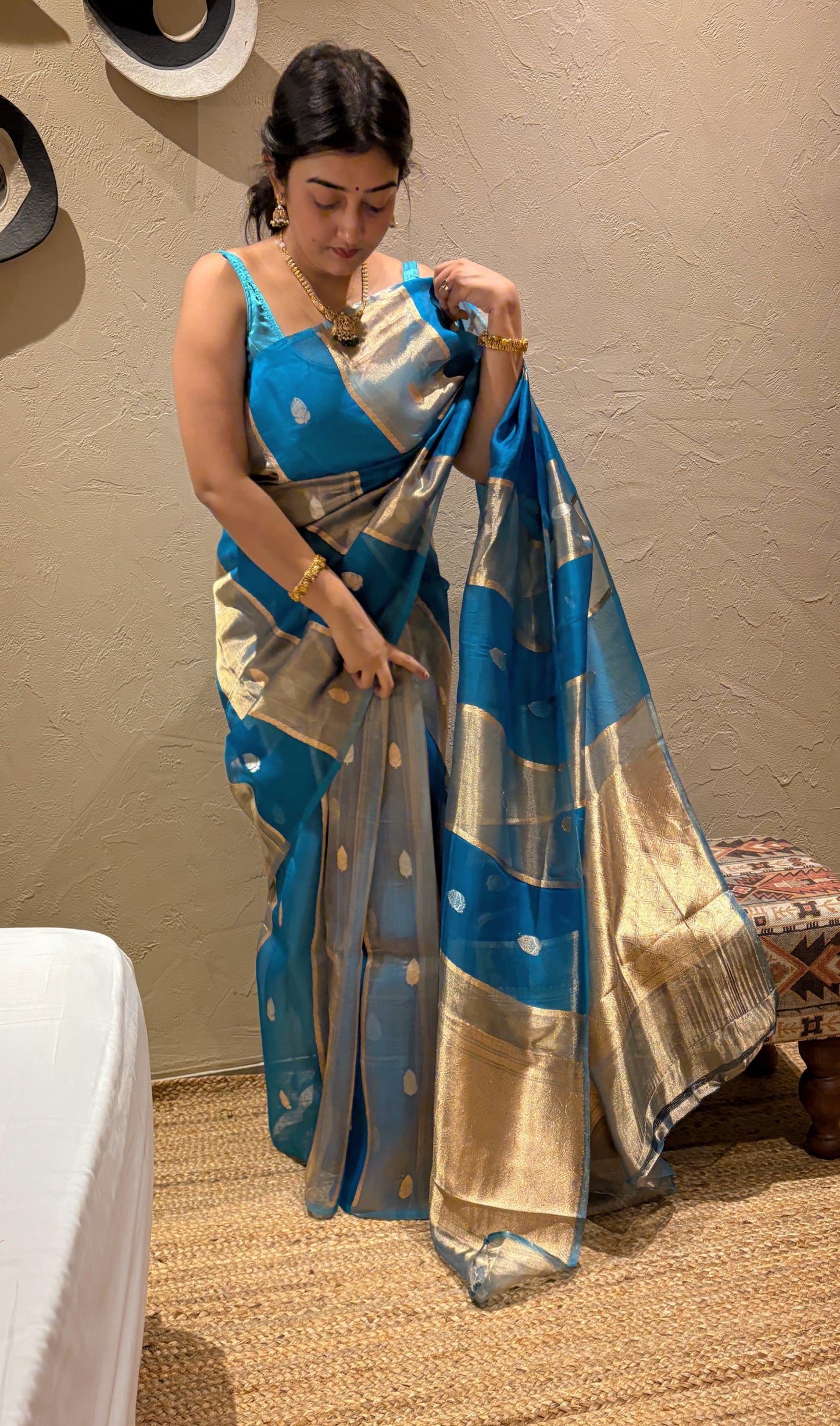 Pure Banarasi Kora Organza- Sky blue