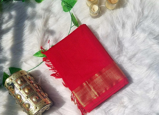 Maheshwari Tissue pallu kota style- Red